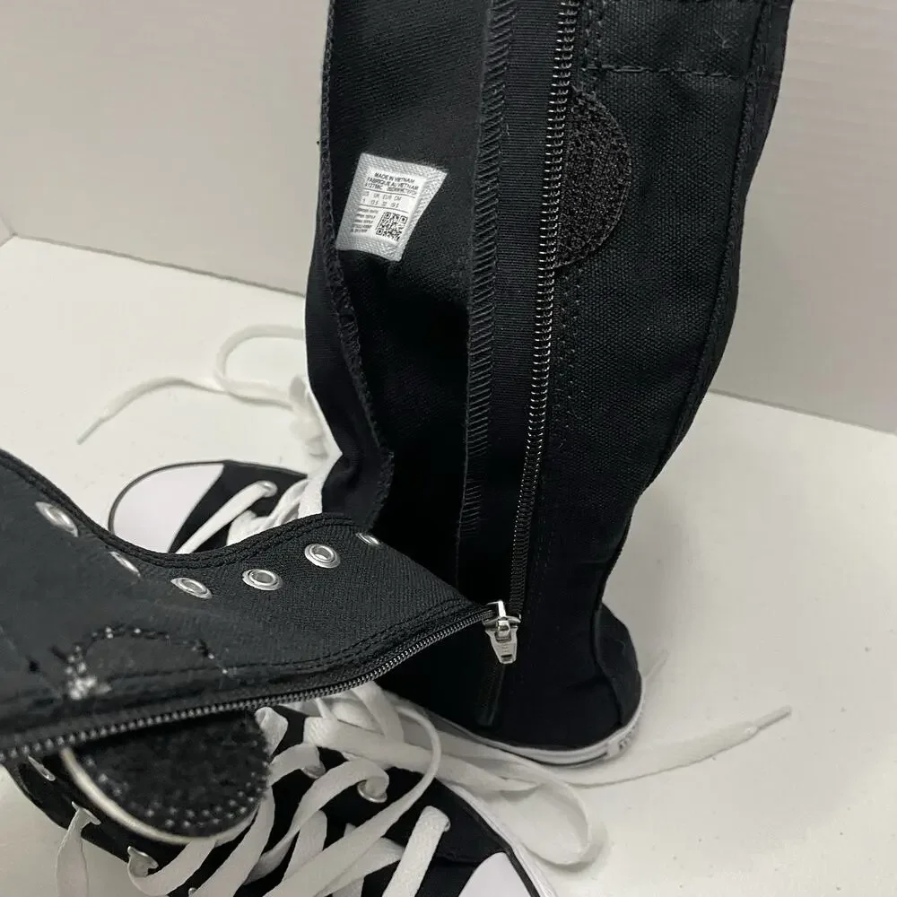 Converse Kids Size 1 Shoes NEW Knee High Chuck Taylor All Star XHi Black Zip Up